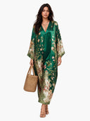 Elegant Floral Print Batwing Sleeve Maxi Dress