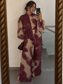 Elegant Tie-Dye Blouse & Wide Leg Pants Set