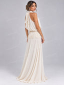Halter Neck Lace Waist Maxi Dress
