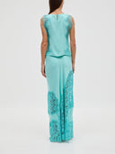 Elegant Lace Trim Sleeveless Satin Two-Piece Set