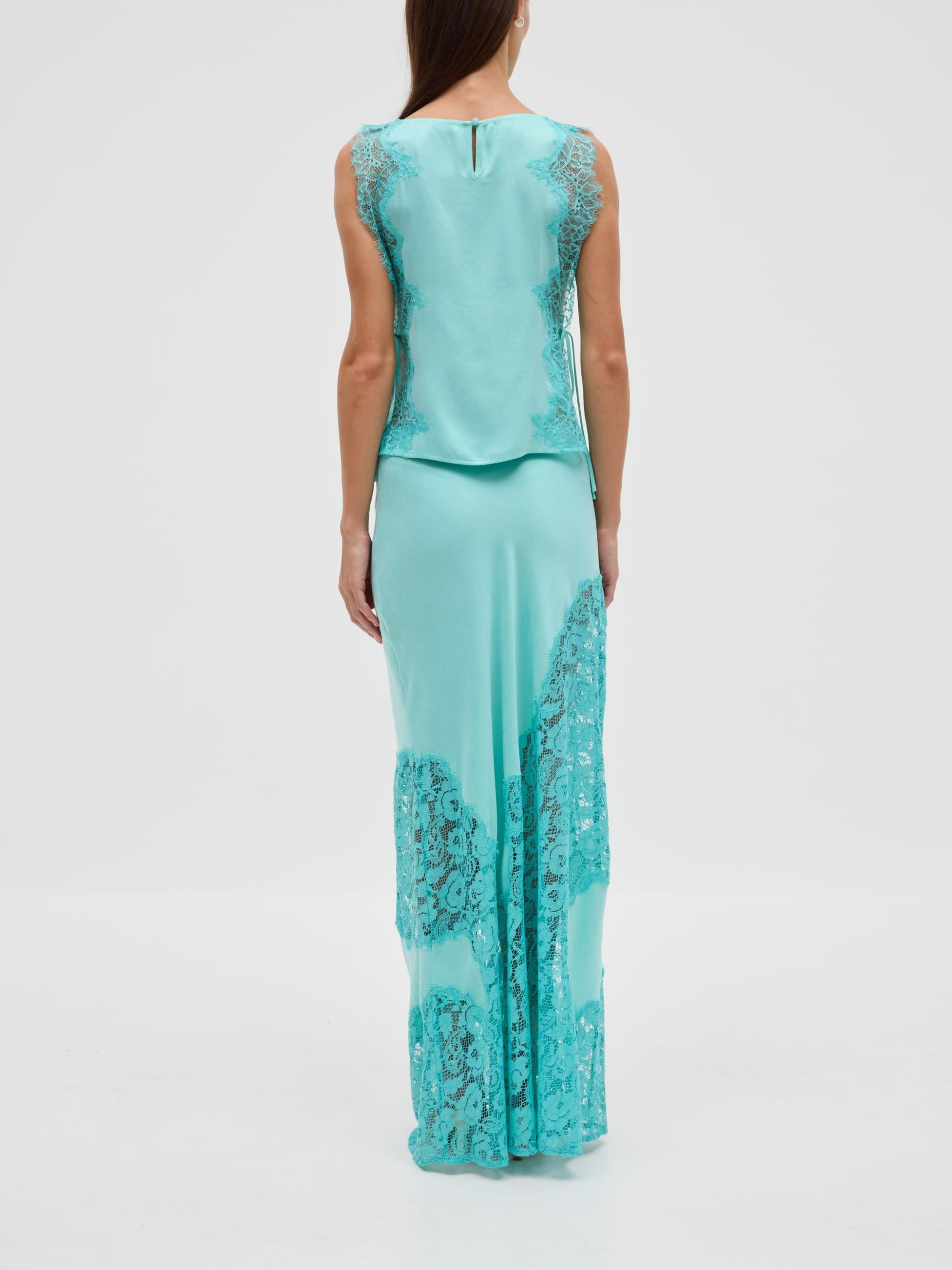 Elegant Lace Trim Sleeveless Satin Two-Piece Set