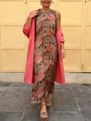 Elegant Abstract Floral Print Dress Two-Piece Set