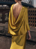 Elegant Cape Sleeve Satin Maxi Dress