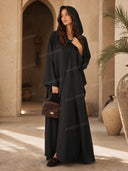 Casual Hooded Wide-Sleeve Open-Front Abaya Maxi Dress