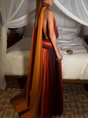 Elegant Gradient Chiffon Backless Spaghetti Strap Maxi Dress