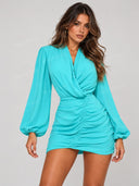Elegant Ruched Wrap High Slit Maxi Dress