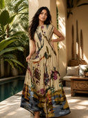 Pleated Print Maxi Dress
