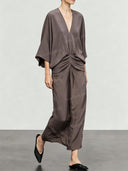 Casual Pleated Batwing Sleeve Maxi Dress