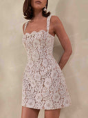 Elegant Floral Lace Square Neck Mini Dress