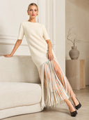 Casual Fringe Short Sleeve Maxi Dress