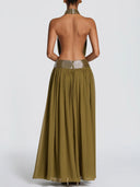 Elegant Halter Neck Sequin Chiffon Maxi Dress