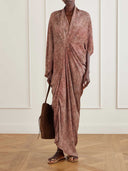 Elegant Draped Batwing Sleeve Maxi Kaftan Dress