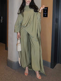 Elegant Satin Batwing Sleeve Top Two-Piece Set
