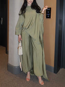 Elegant Satin Batwing Sleeve Top Two-Piece Set