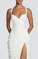 Ruched Spaghetti Strap Slit Maxi Dress