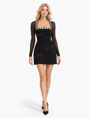 Elegant Crystal-embellished Mesh Sleeve Mini Dress