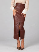 Sheer High Neck Blouse &Crocodile Embossed Midi Skirt Set