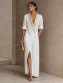 Minimalist Double-Breasted Lapel Blazer Maxi Dress