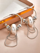 Pearl Beaded Chain Drop Hoop Earrings