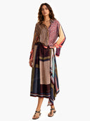 Retro Patchwork Print Shirt & Midi Skirt Two-Piece Set
