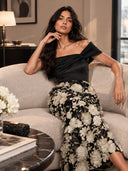 Elegant Floral Embroidered Off-Shoulder Maxi Dress