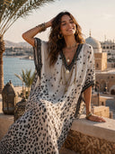 Bohemian Leopard Print V-Neck Batwing Sleeve Maxi Dress