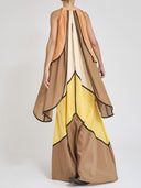 Elegant Colorblock Halter Neck Flowing Maxi Dress