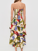 Tropical Botanical Print Strapless Dress
