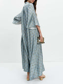 Elegant Geometric Print V-Neck Maxi Dress
