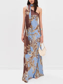 Elegant Bohemian Paisley Printed Satin Maxi Dress