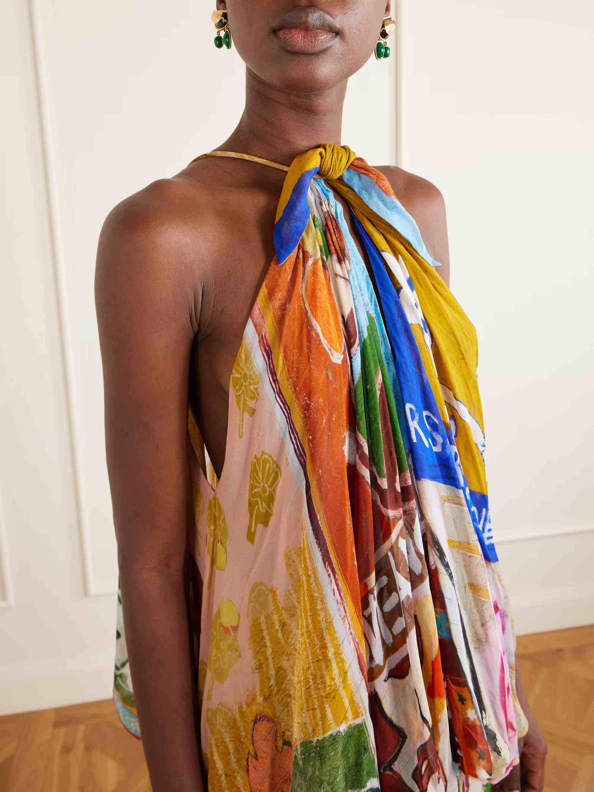Unique Art Print Backless Maxi Dress
