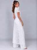 Elegant Lace Button-Front Top & Wide-Leg Pants Set