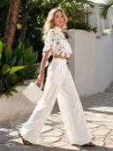 Exquisite Floral Lace Cutwork Crop Top & Wide-Leg Pants Two-Piece Set