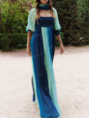Elegant Ombre Pleated Cami Maxi Dress with Shawl