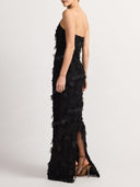 Strapless Feather Embellished Maxi Dress