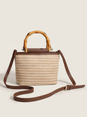 Boho Woven Straw Bucket Handbag