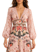 Elegant Lace Panel Printed Maxi Dress