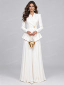Elegant Peplum Blazer & Pleated Wide Leg Pants Two Piece Set