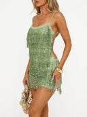 Elegant Backless Sequin Fringe Cami Mini Dress