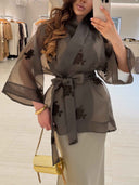 Elegant Kimono-Style Top & Satin Mermaid Skirt Two-Piece Set