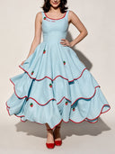 Exquisite Strawberry Embroidered Tiered Midi Dress