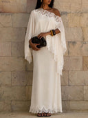 Elegant Satin Lace Shawl & Maxi Skirt Two-Piece Set