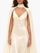 Elegant Satin Cape Sleeve Maxi Dress