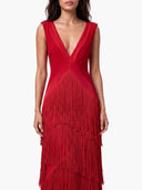 Elegant Deep V-Neck Tiered Fringe Sleeveless Maxi Dress
