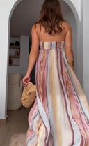 Multi-Colored Striped Strapless Maxi Dress