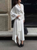 Minimalist Knit Top & Asymmetrical Button Skirt Two-Piece Set