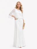 Elegant Blue Chiffon Cape Top & Wide-Leg Pants Two-Piece Set