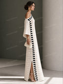 Casual Contrast Stripe Crochet Off-Shoulder Maxi Dress