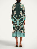 Elegant Geometric Print Chiffon Shawl Midi Dress
