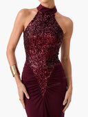 Elegant Halter Neck Sequined Maxi Dress
